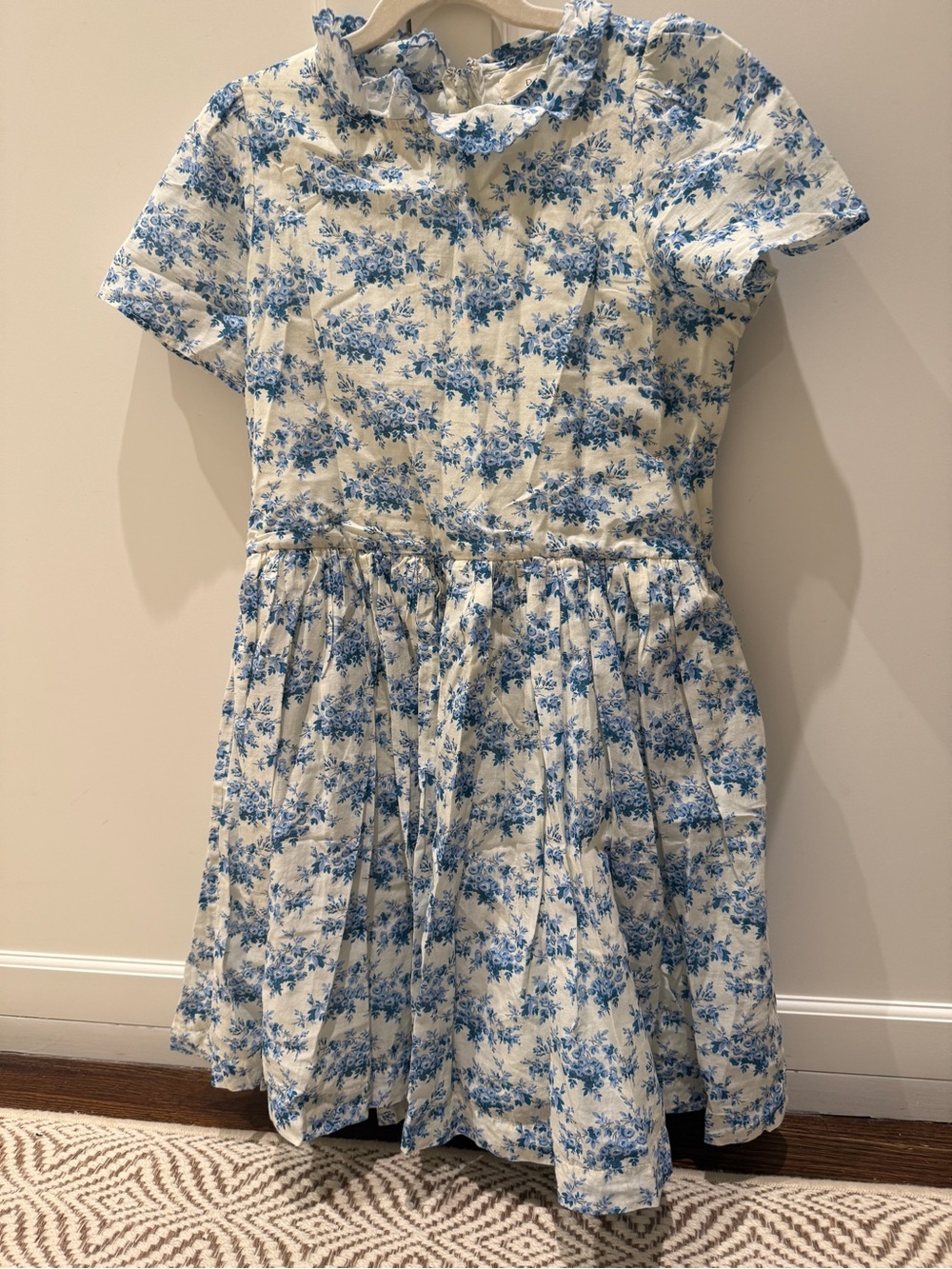 Blue Floral Ruffle Collar Kids Dress